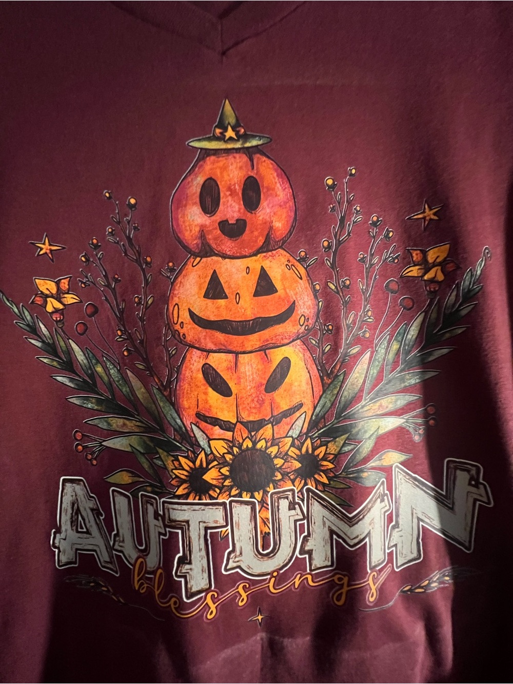 Women’s Maroon Autumn Blessings Pumpkin Graphic Tee - Unbranded